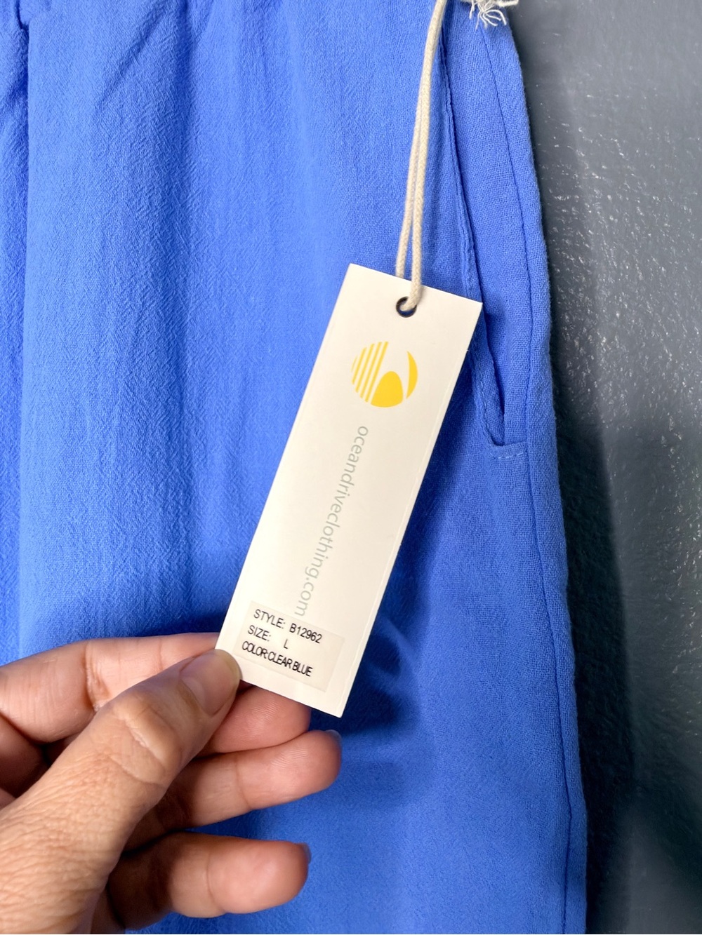 NWT 100% Cotton Ocean Drive Beach Euro Vacation Blue Wide Leg Pants size Large - Picture 4 of 6